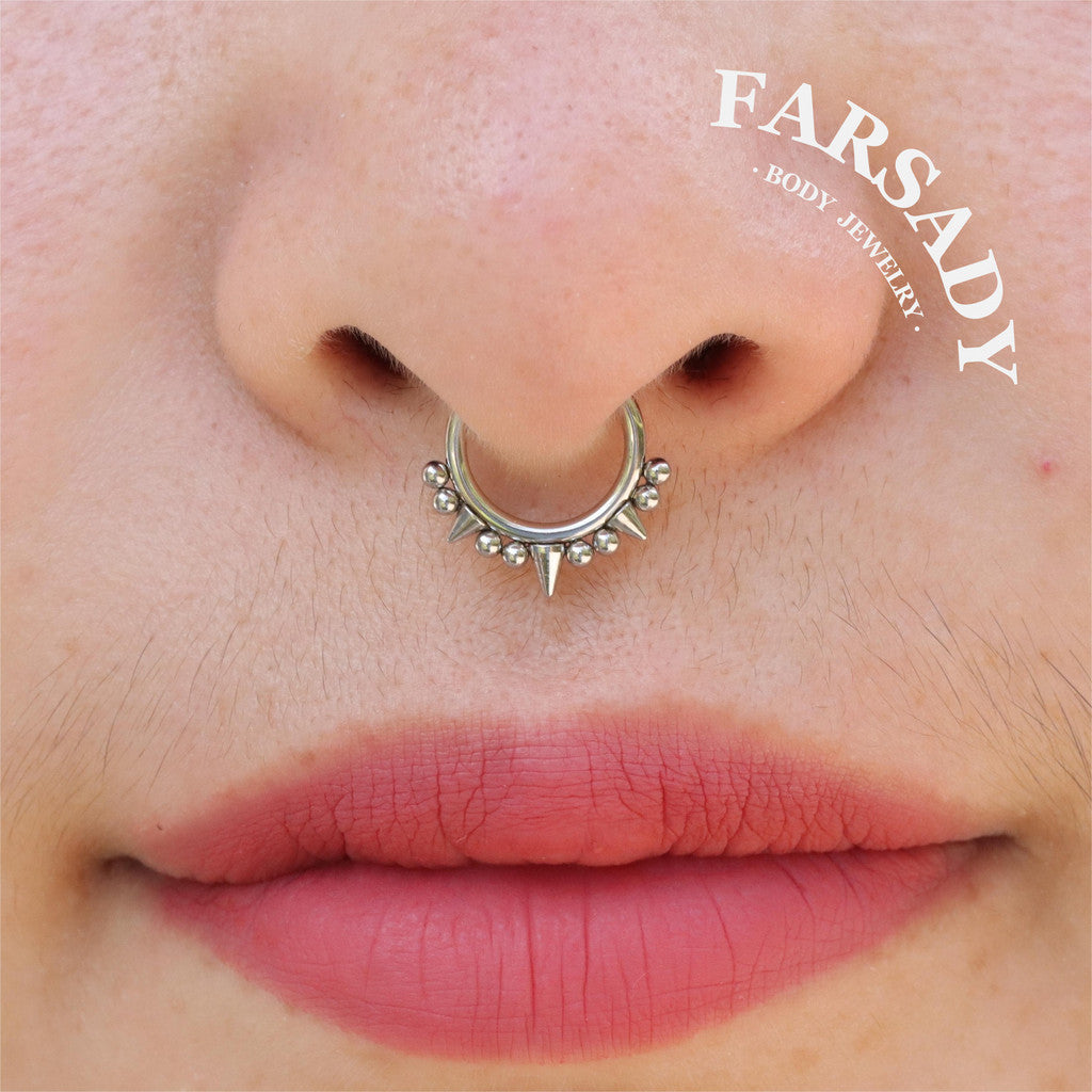 16G Titanium Spike Septum Ring, 8mm 10mm Silver Helix Hoop Earring, Gold Conch Ring Clicker, Hinged Earrings, Gothic Piercing Jewelry
