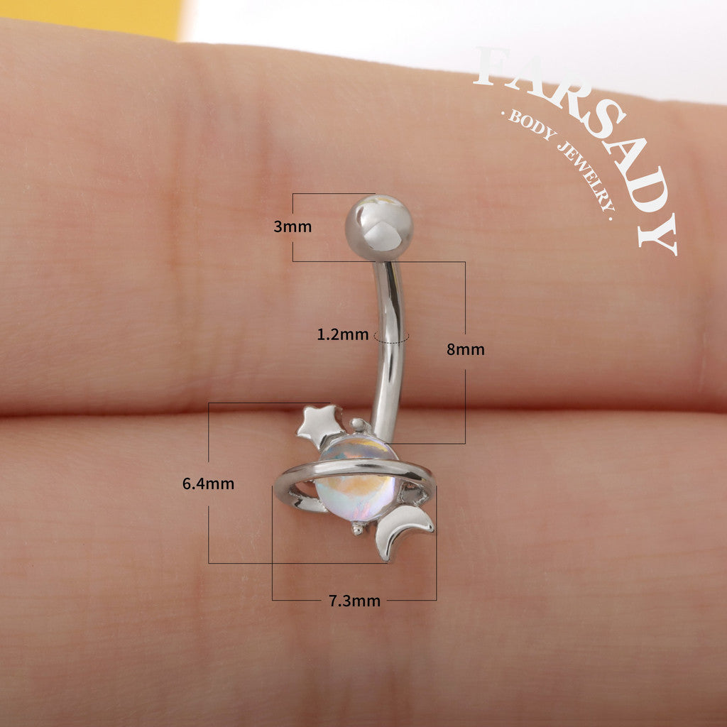 16G Planet Curved Barbell, Silver 8mm Eyebrow Piercings Barbell, Star Moon Rook Earring, 8mm Crystal ball Rook Barbell