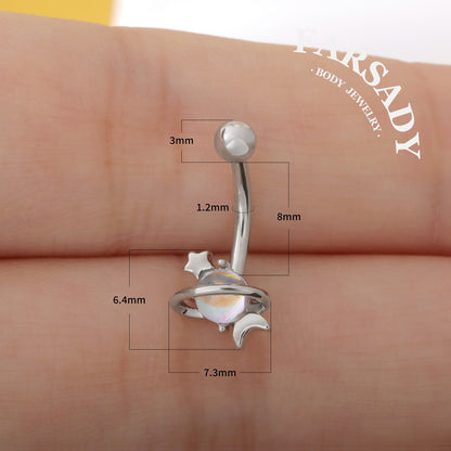 16G Planet Curved Barbell, Silver 8mm Eyebrow Piercings Barbell, Star Moon Rook Earring, 8mm Crystal ball Rook Barbell