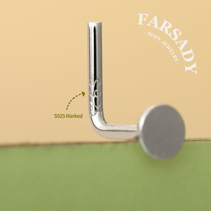 Plain Silver Disc - 925 Silver L-Shape Stud / Fit 20G Nose Ring