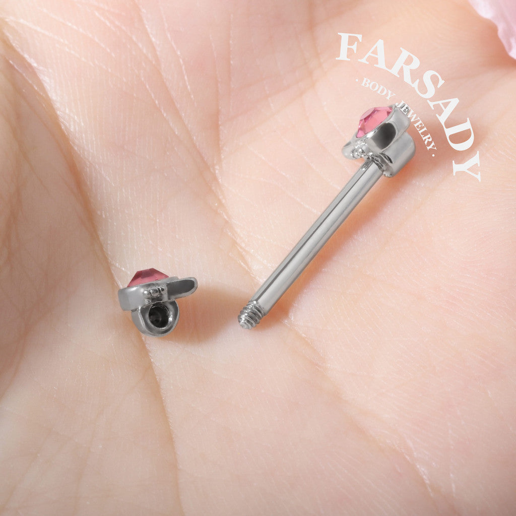 Pink Eyed Cat - 2PCS Pink CZ Straight Barbell / Fits 16G Chest Piercing Nose Bridge