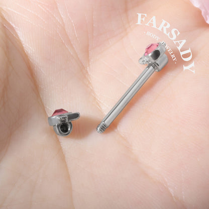 Pink Eyed Cat - 2PCS Pink CZ Straight Barbell / Fits 16G Chest Piercing Nose Bridge