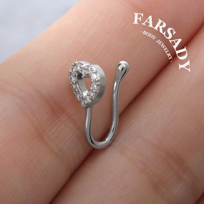 Hollow Heart Halo - 925 Silver Fake Nose Ring / Fit Non-Pierced Nose Ring