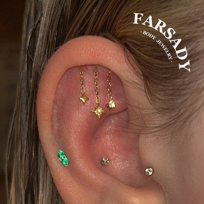 Stellar Trail - 316L Internally Threaded CZ Dangle Stud / Fits Cartilage Helix Tragus Lobe Piercing