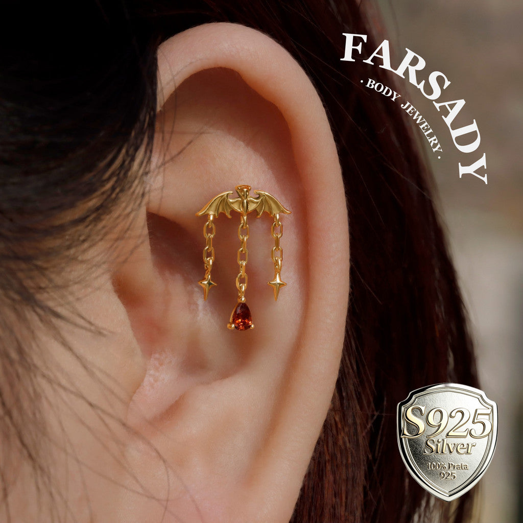 Dusk Wing Cascade - 925 Silver Threadless Stud / Fits Vertical Helix Hidden Rook Earring