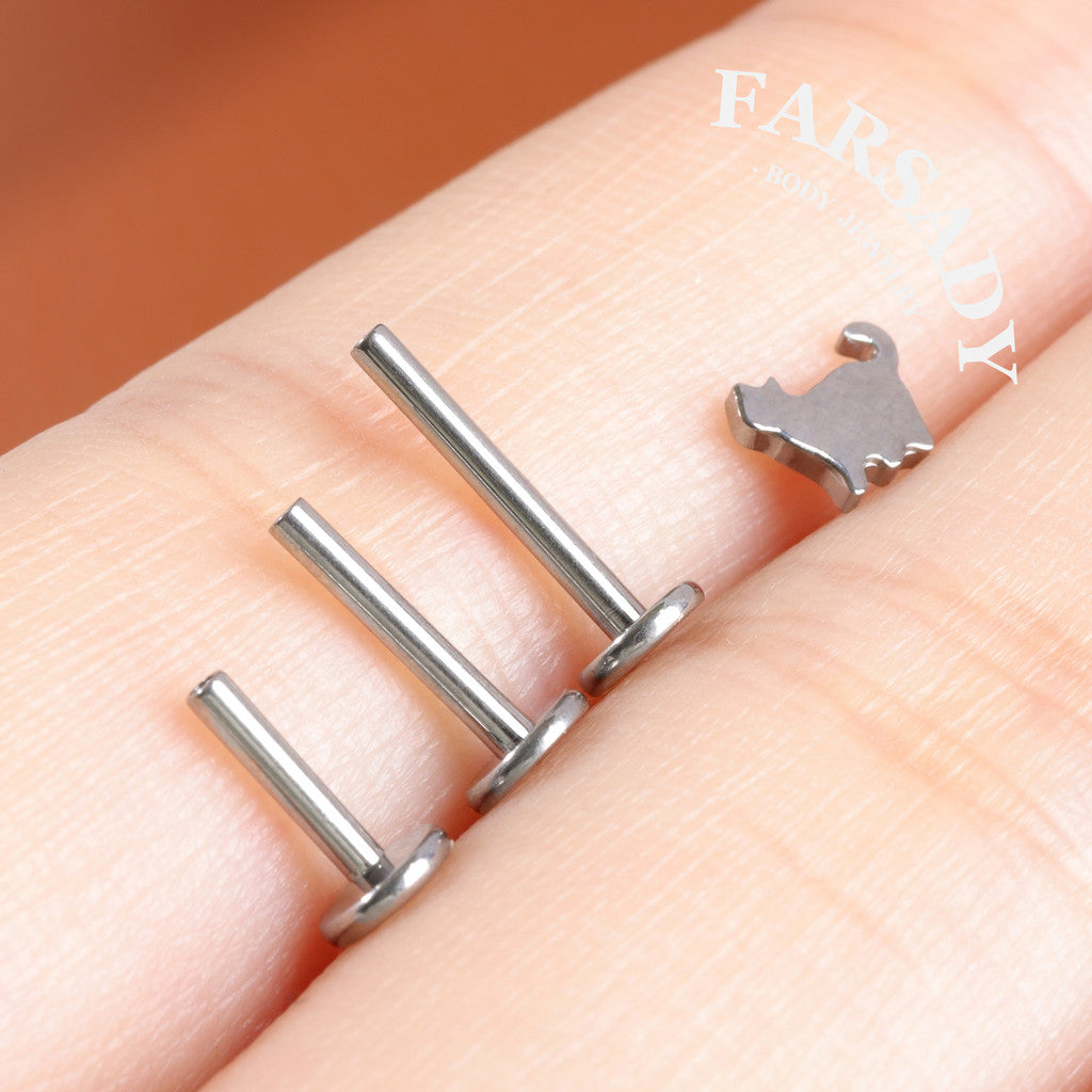 Shadow Kitty - F136 Titanium Internally Threaded Stud / Fits Cartilage Helix Tragus Lobe Nostril Piercing