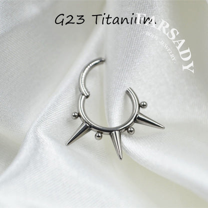 Spike Bead - F136 Titanium Hinged Clicker Hoop / Fits 16G Septum Ring Helix Conch Cartilage Earring