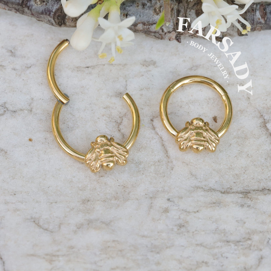 Bee Whisper - F136 Titanium Hinged Clicker Hoop / Fits 16G Septum Ring Helix Conch Cartilage Earring