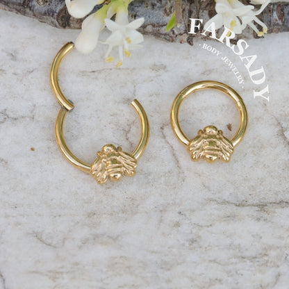 Bee Whisper - F136 Titanium Hinged Clicker Hoop / Fits 16G Septum Ring Helix Conch Cartilage Earring