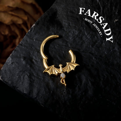 Winged Dagger - Dragon Wing CZ Hinged Clicker Hoop / Fits 16G Septum Ring Helix Conch Daith Earring
