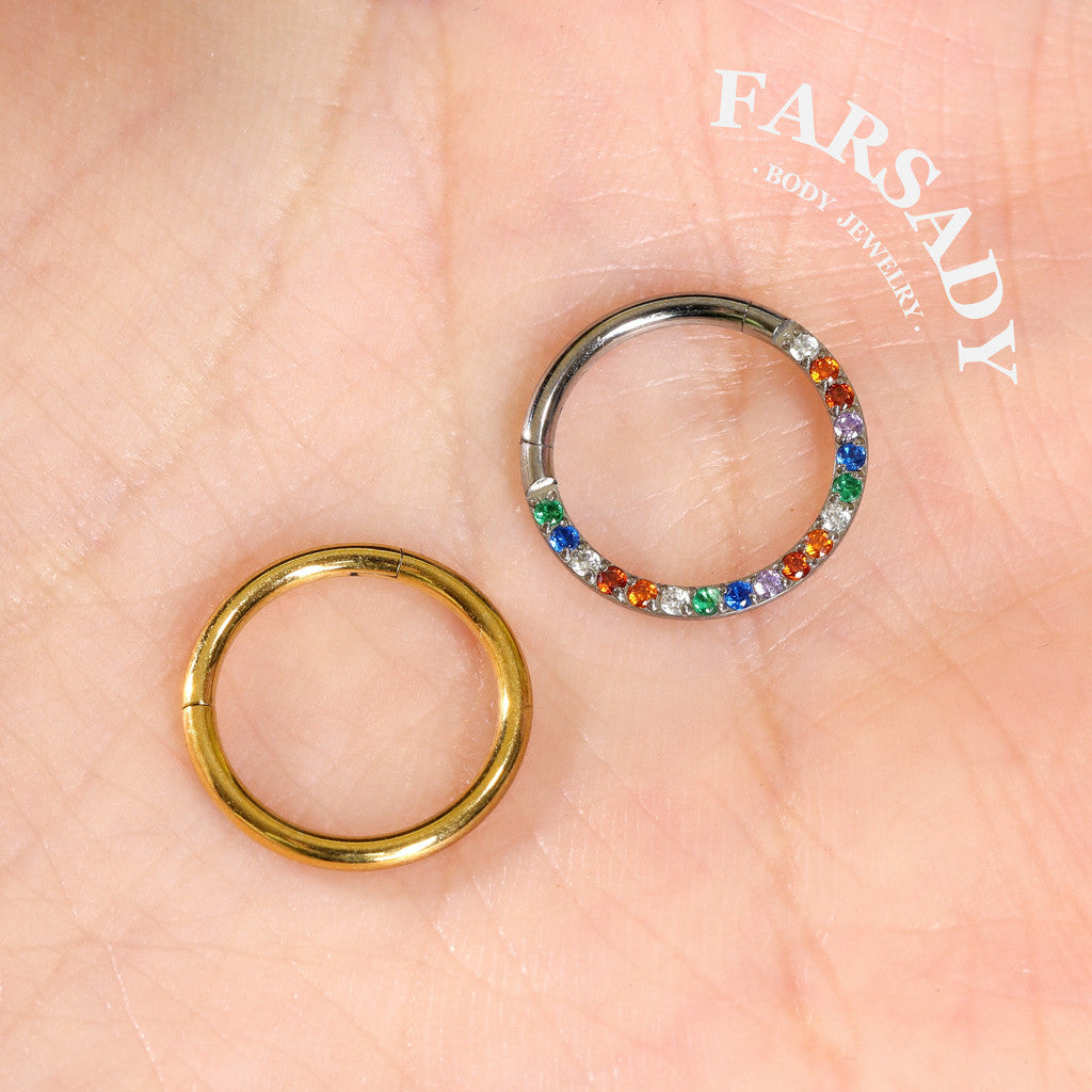 Rainbow Band - ASTM F136 Titanium Hinged Clicker Hoop / Fits 16G Septum Ring Helix Conch Cartilage Earring