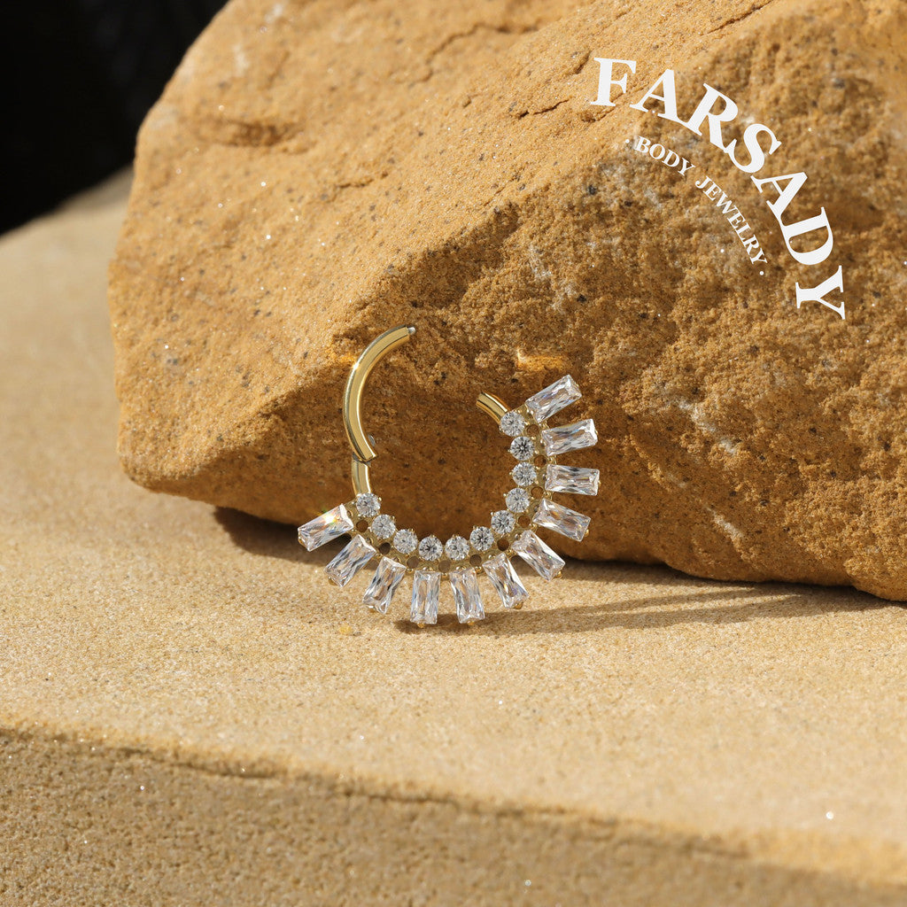Sun Burst - F136 Titanium Hinged Clicker Hoop / Fits 16G Septum Ring Helix Conch Cartilage Earring