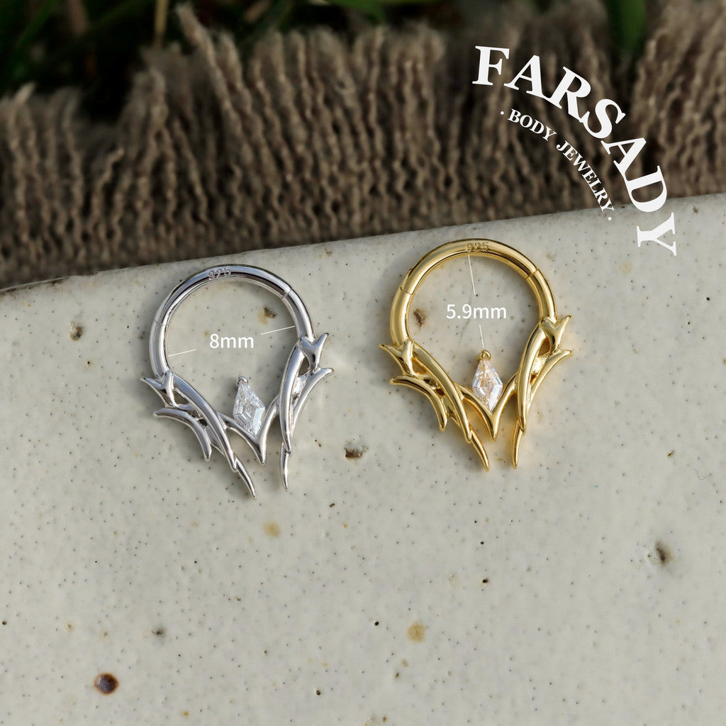 Argent Briar - 925 Silver CZ Hinged Clicker Hoop / Fits 16G Septum Ring Helix Conch Daith Earring
