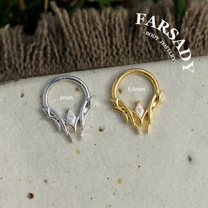 Argent Briar - 925 Silver CZ Hinged Clicker Hoop / Fits 16G Septum Ring Helix Conch Daith Earring