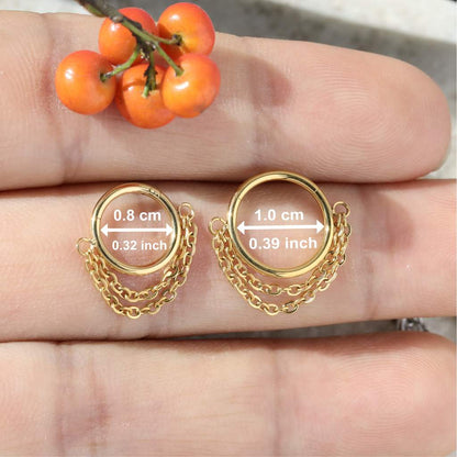 Chain Veil - Double Chain Dangle Hinged Clicker Hoop / Fits 16G Septum Ring Helix Conch Cartilage Earring