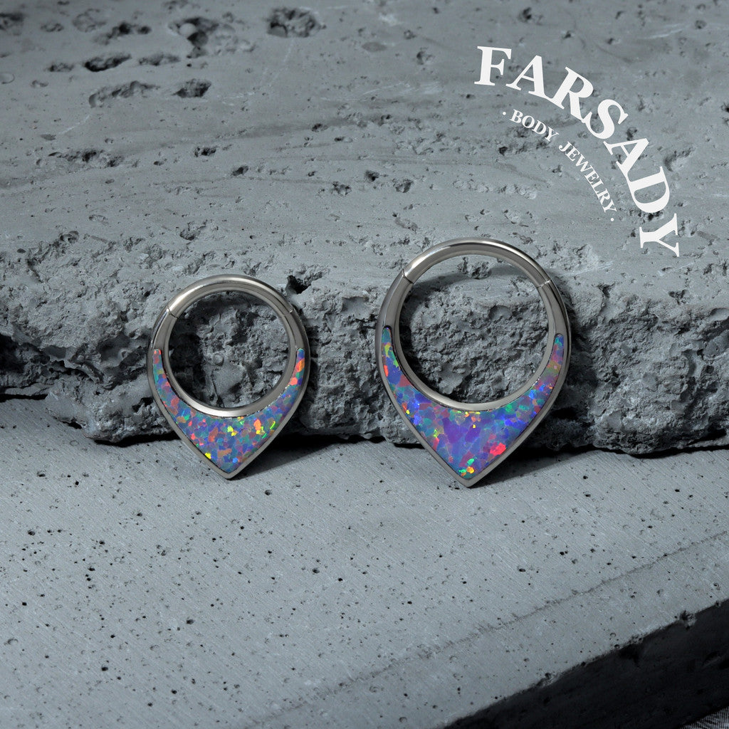 Opal Tear - ASTM F136 Titanium Hinged Clicker Hoop / Fits 16G Septum Ring Helix Conch Cartilage Earring