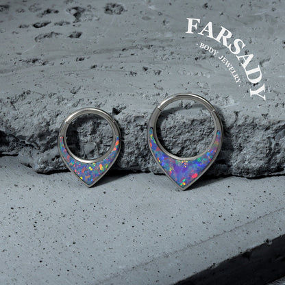 Opal Tear - ASTM F136 Titanium Hinged Clicker Hoop / Fits 16G Septum Ring Helix Conch Cartilage Earring