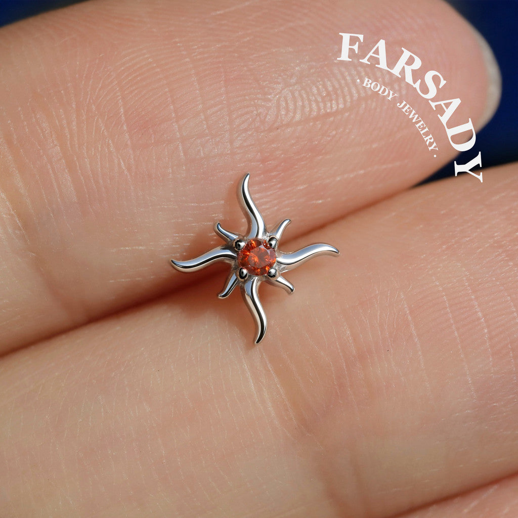 Flame Star - 925 Silver Threadless Stud / Fits Cartilage Helix Tragus Lobe Nostril Piercing