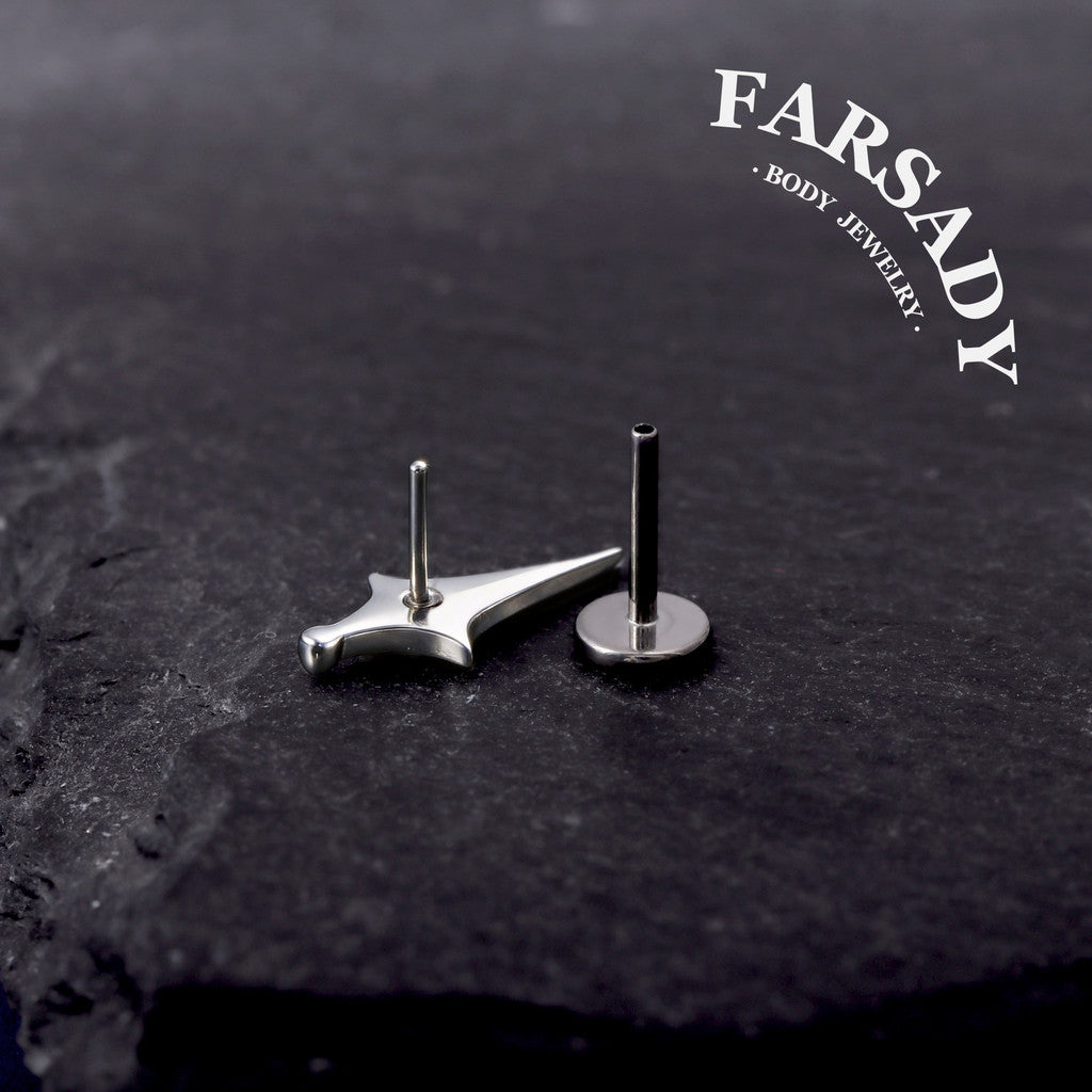 Noir Pole - 925 Silver Threadless Stud / Fits Cartilage Helix Tragus Lobe Nostril Piercing