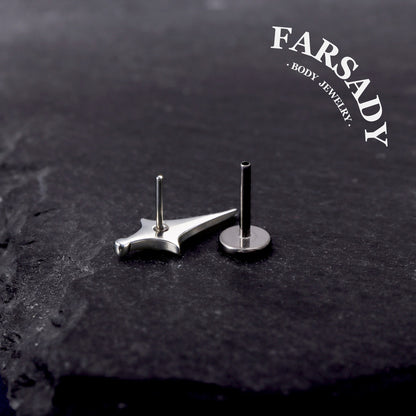 Noir Pole - 925 Silver Threadless Stud / Fits Cartilage Helix Tragus Lobe Nostril Piercing