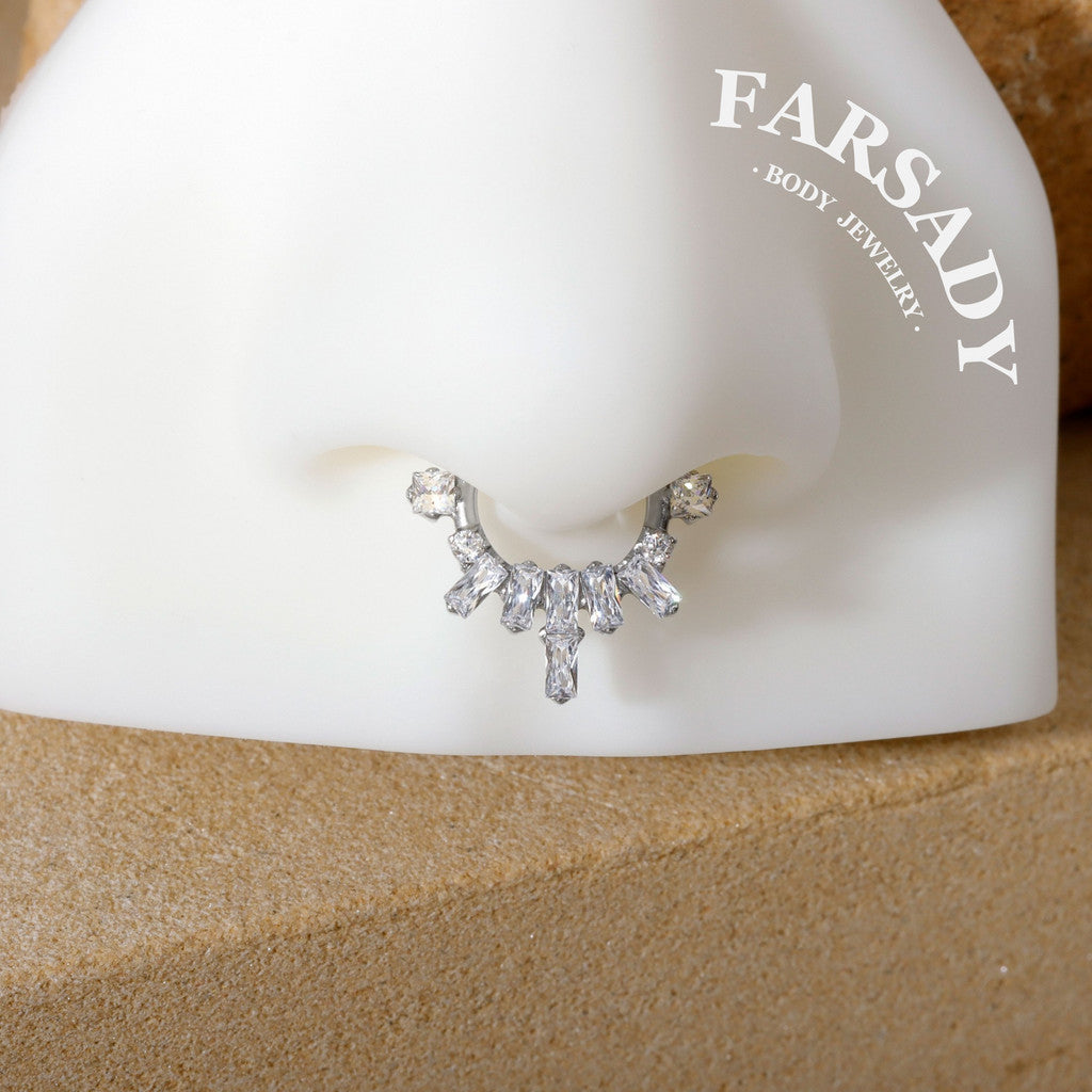 Crystal Crest - F136 Titanium Hinged Clicker Hoop / Fits 16G Septum Ring Helix Conch Cartilage Earring
