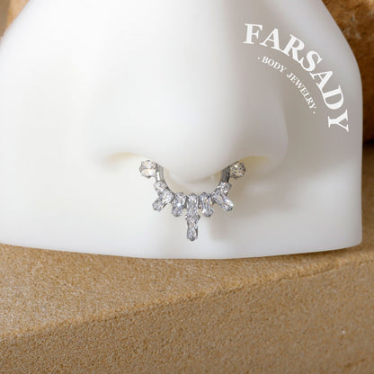 Crystal Crest - F136 Titanium Hinged Clicker Hoop / Fits 16G Septum Ring Helix Conch Cartilage Earring
