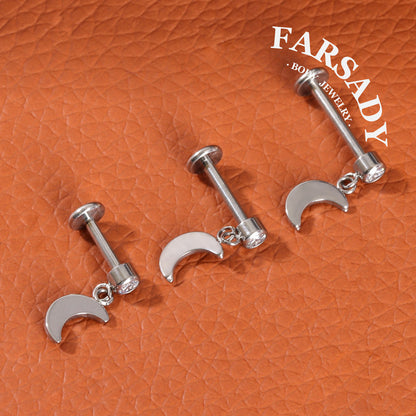 Moon Whisper - F136 Titanium Internally Threaded Stud / Fits Cartilage Helix Tragus Lobe Piercing