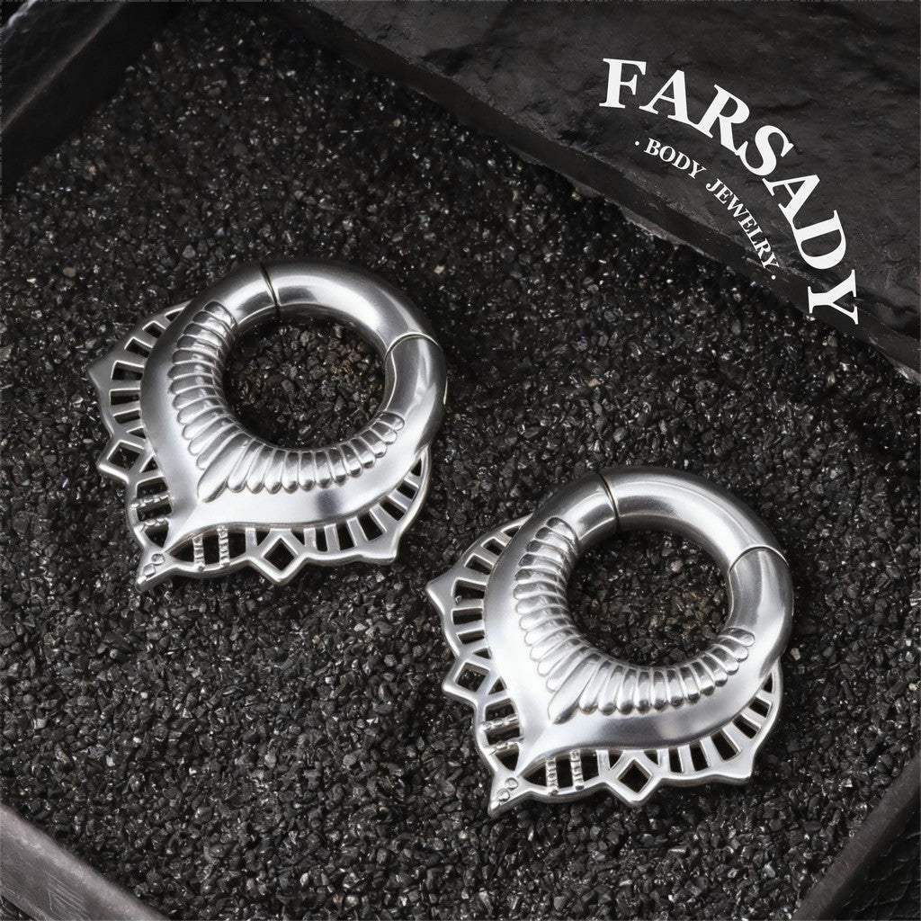 Lotus Filigree - 316L Magnetic Hinged Ear Weights / Fits 3G 2G Stretched Ear Lobes Tunnels Plugs