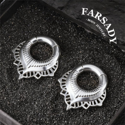 Lotus Filigree - 316L Magnetic Hinged Ear Weights / Fits 3G 2G Stretched Ear Lobes Tunnels Plugs