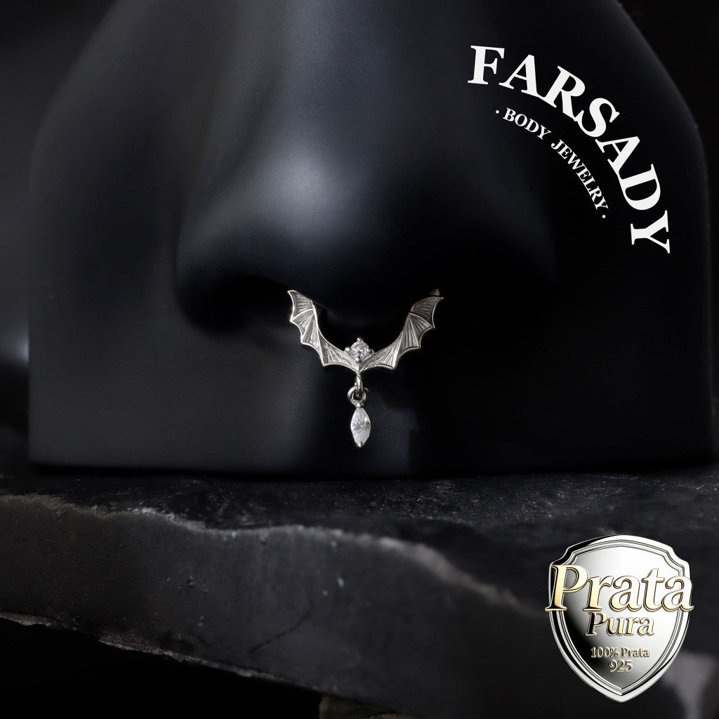 Moissanite Bat Hoop Piercing Ring- 925 Sterling Silver Septum Ring| Hinged Segment Clicker| Nose/Helix/Daith/Lobe Clicker | Gold or Silver
