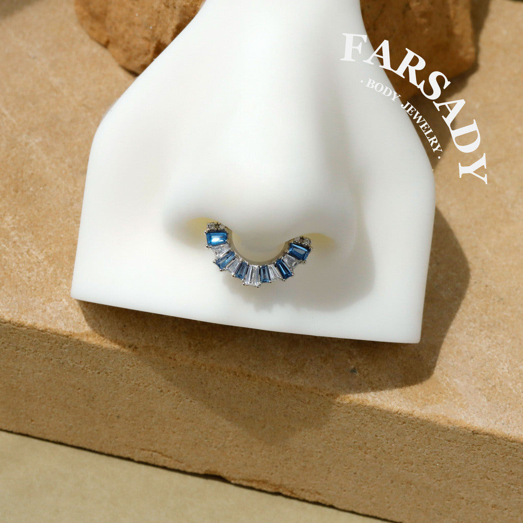 Sterling Silver Septum Ring 16G, Orginal Design Daith Piercing Blue CZ Earrings Hoop, Unique Septum Clicker Gold, 18K Plated Helix, Tragus Jewelry
