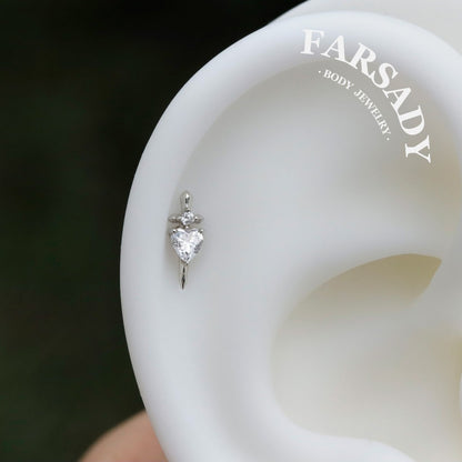 Valor Heart - Sterling Silver Push In Stud / Fits Cartilage Helix Tragus Lobe Earring  Nose Stud / Threadless Flat Back Piercing, Daily Wear Elegant Jewelry, Perfect for Gift