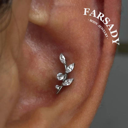 16G Titanium Flat Back Earrings for Women Conch/Helix/Foward Helix/Tragus/Hypoallergenic Piercing Jewelry Internal Thread Cartilage Stud Gold Silver CZ Branch Earrings