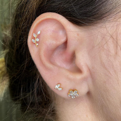 16G Titanium Flat Back Earrings for Women Conch/Helix/Foward Helix/Tragus/Hypoallergenic Piercing Jewelry Internal Thread Cartilage Stud Gold Silver CZ Branch Earrings