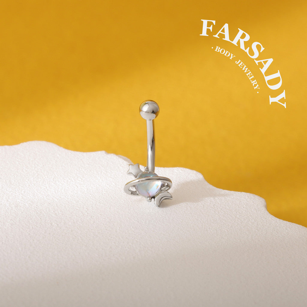 16G Planet Curved Barbell, Silver 8mm Eyebrow Piercings Barbell, Star Moon Rook Earring, 8mm Crystal ball Rook Barbell