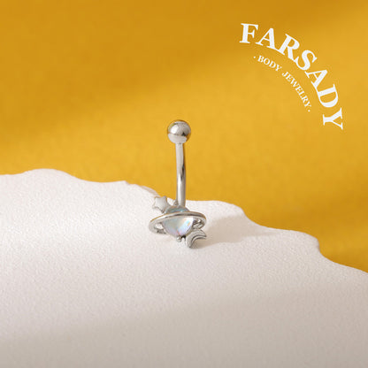 16G Planet Curved Barbell, Silver 8mm Eyebrow Piercings Barbell, Star Moon Rook Earring, 8mm Crystal ball Rook Barbell