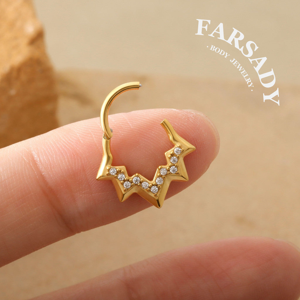 Lightning Vein - 316L Hinged Clicker Hoop / Fits 16G Septum Ring Helix Conch Cartilage Earring