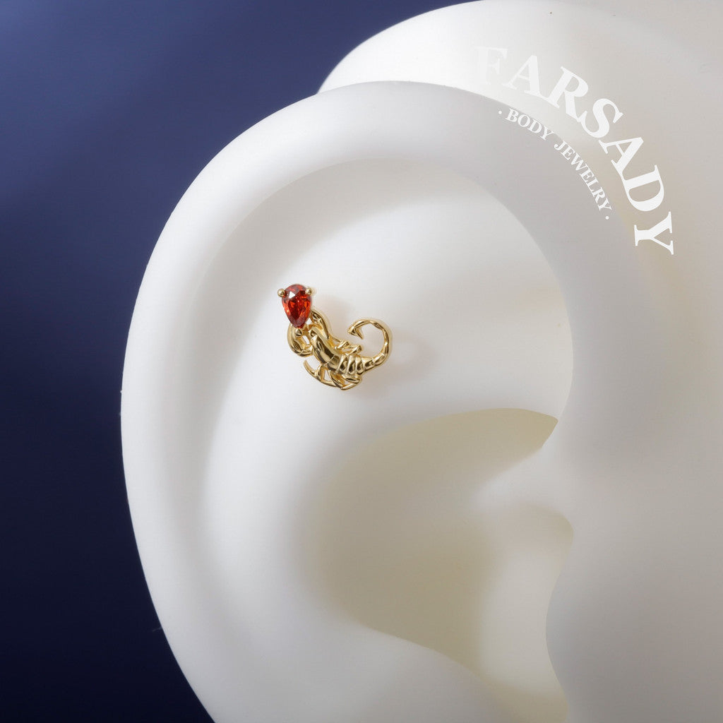 Venom Ruby Scorpion - F136 Titanium Threadless Stud / Fits Cartilage Helix Tragus Lobe Earring