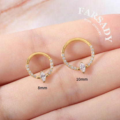 Marquise Orbit - 316L Hinged Clicker Hoop / Fits 16G Septum Ring Helix Conch Cartilage Earring