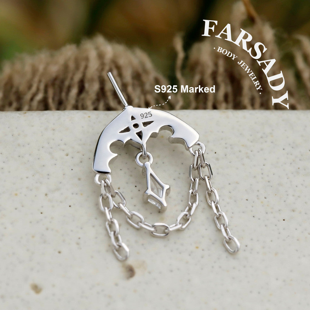 Crescent Tassel - 925 Silver Threadless Stud / Fits Vertical Helix Hidden Rook Earring
