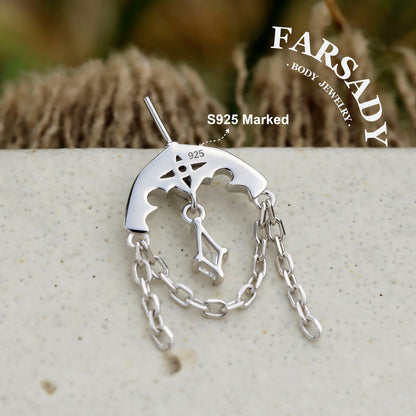Crescent Tassel - 925 Silver Threadless Stud / Fits Vertical Helix Hidden Rook Earring
