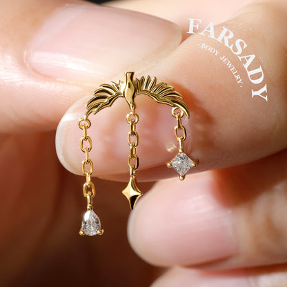 Aether Raven - 925 Silver Threadless Stud / Fits Cartilage Helix Tragus Lobe Earring