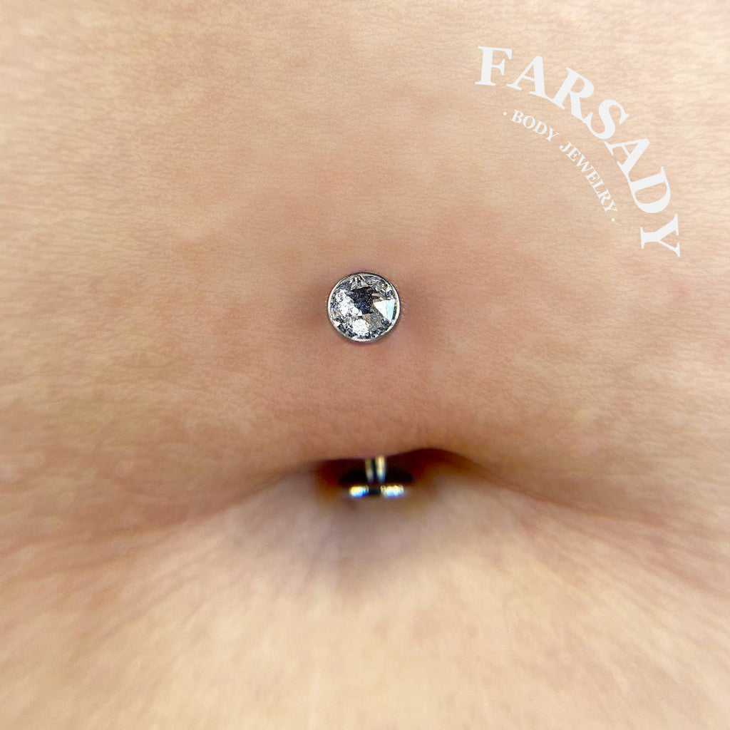 Bezel Arc Spark - F136 Titanium Internally Threaded Belly Button Ring / Fits 14G Navel Piercing