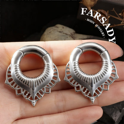Lotus Filigree - 316L Magnetic Hinged Ear Weights / Fits 3G 2G Stretched Ear Lobes Tunnels Plugs