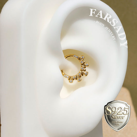 Peacock Tail Daith Hoop Earring: Sterling Silver Plated 18k solid gold, Hinged Septum Hoop Piercing Jewelry, Helix Tragus Cartilage Hoop