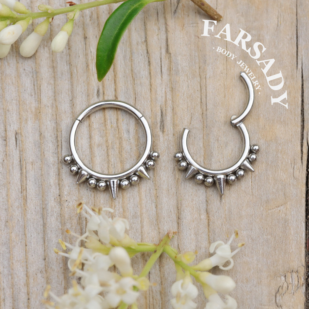16G Titanium Spike Septum Ring, 8mm 10mm Silver Helix Hoop Earring, Gold Conch Ring Clicker, Hinged Earrings, Gothic Piercing Jewelry