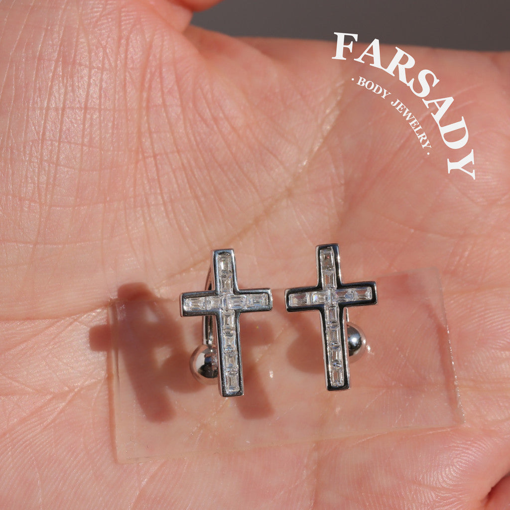 14G S925 Sterling Silver Cross CZ Belly Button Ring 6mm 8mm 10mm 12mm Bar Length Navel Piercing Elegant Daily Wear Jewelry With Gift Box