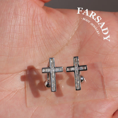 14G S925 Sterling Silver Cross CZ Belly Button Ring 6mm 8mm 10mm 12mm Bar Length Navel Piercing Elegant Daily Wear Jewelry With Gift Box