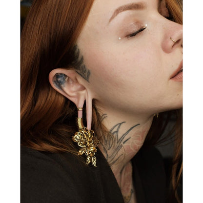 Rose Ear Weights / High-Quality Ear Hanger/ 00 Gauge Ear Weight Silvery/ Ear Stretched Jewelry/Weighted Dangle 10mm/Lobe Weights Steel