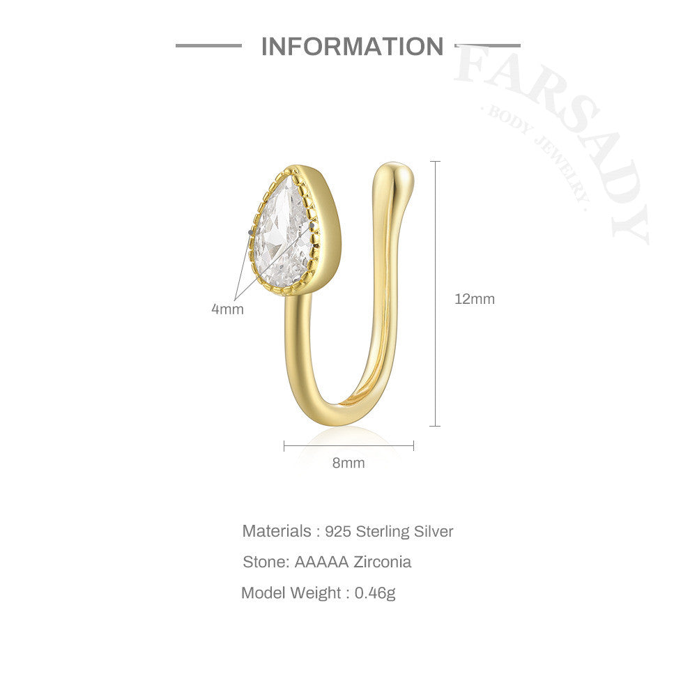 Mixed Shape CZ - 925 Silver Fake Nose Ring / Fit Non-Pierced Nose Ring